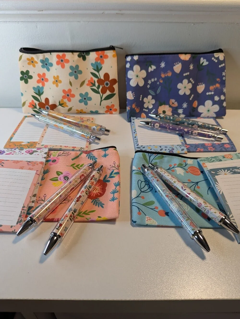 Floral Stationery Set - Pencil Case, Notepad & Matching Pens Bundle